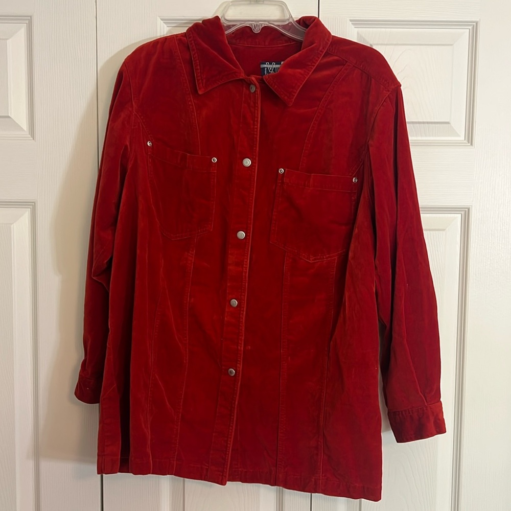 Venezia Jeans Clothing Co Size 14/16 100% Cotton Velvet Red Jacket Shacket J1